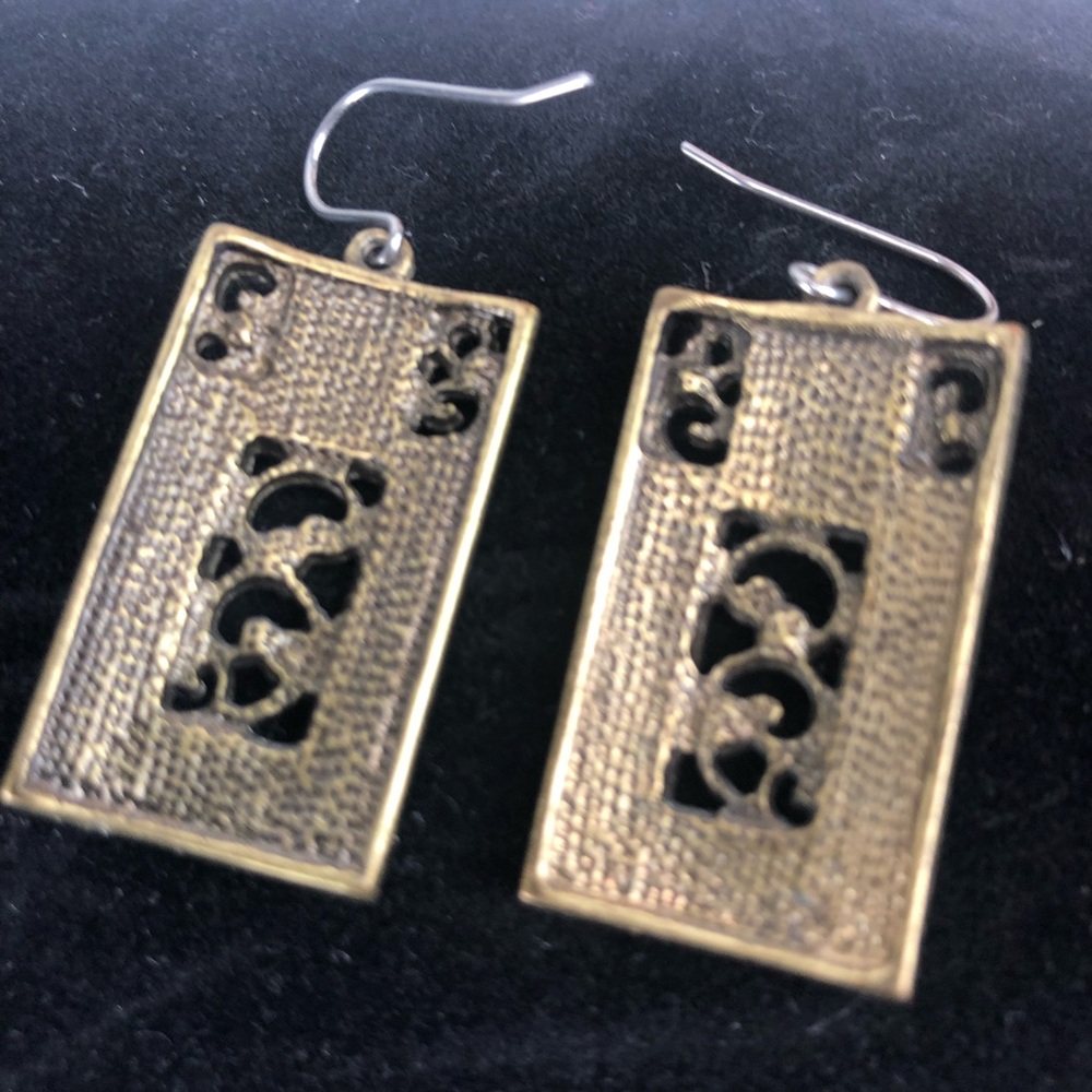 Amber Brown Rectangle Shaped Dangle Earrings - image 2